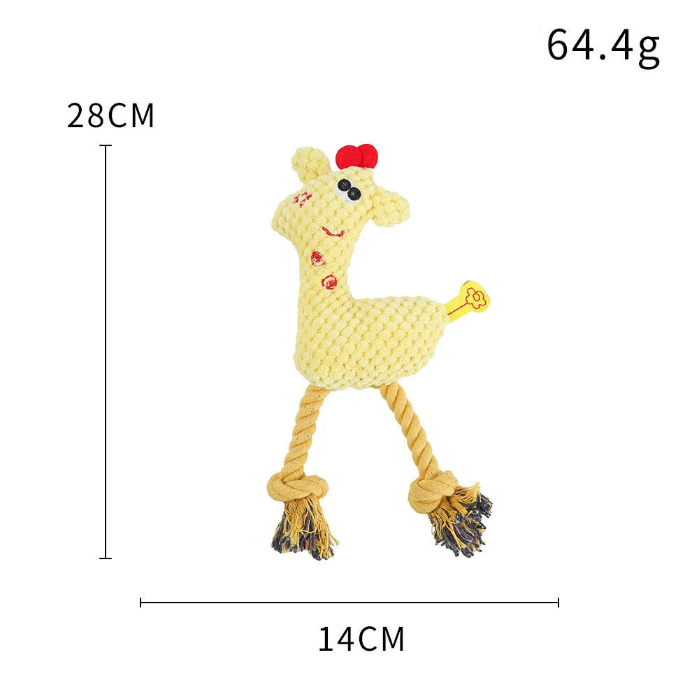 Deer-shaped blue plush dog toy with corn grain texture and squeaker sound