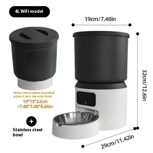 4L smart pet feeder with WiFi connectivity and stainless steel bowl for automatic feeding