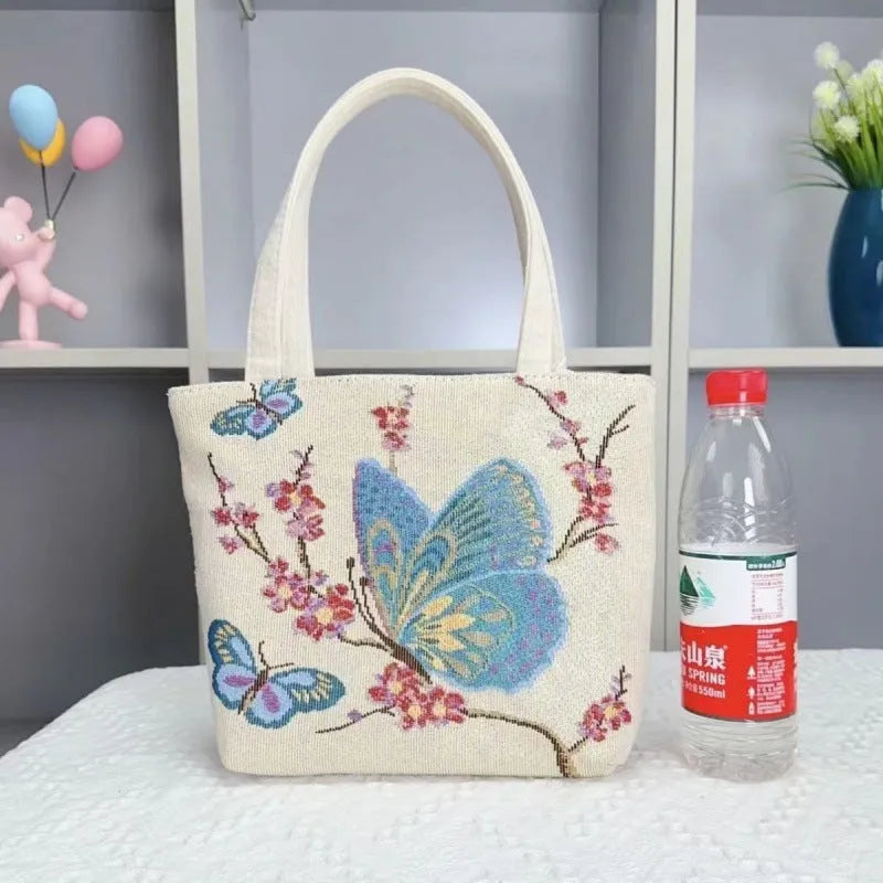 Double-sided gold wire embroidered canvas bag in small, medium, or large size.