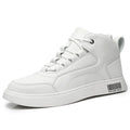 Men's white mid-top casual sports shoes with rubber sole and lace-up front
