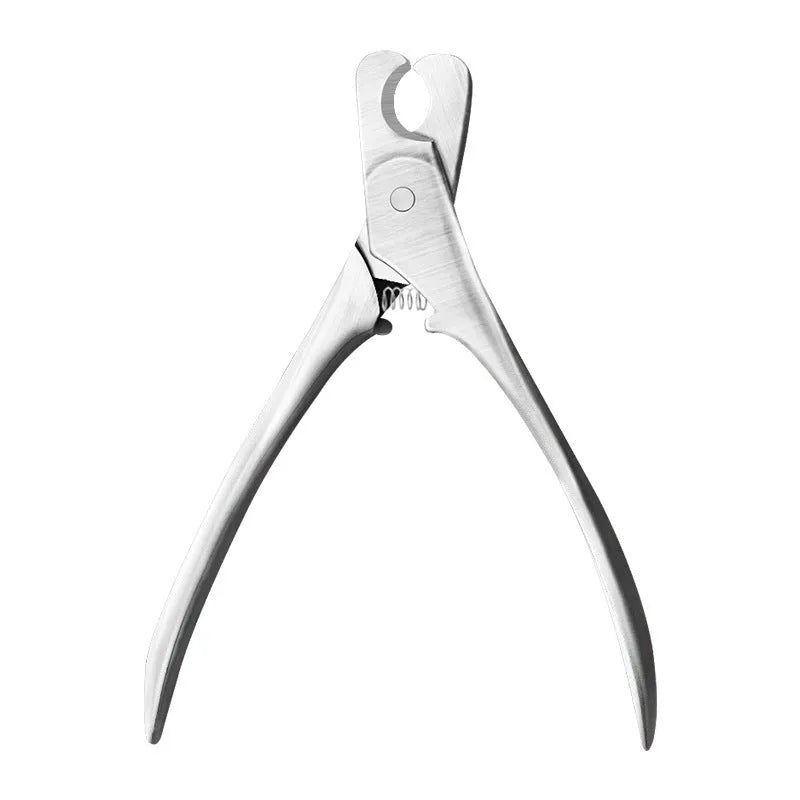Silver professional pet nail clipper with stainless steel blades and safety guard for dog and cat grooming.
