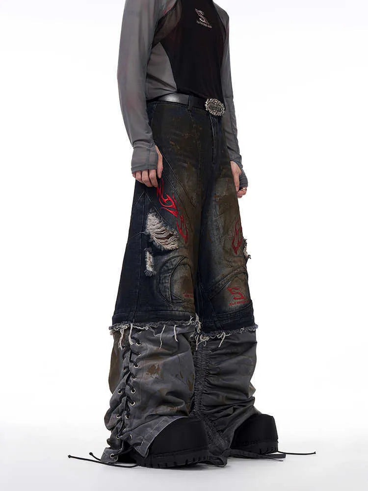 Men's retro jeans with detachable trousers legs in wide leg denim
