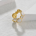 Geometric stainless steel ring with adjustable opening, electroplated metallic finish