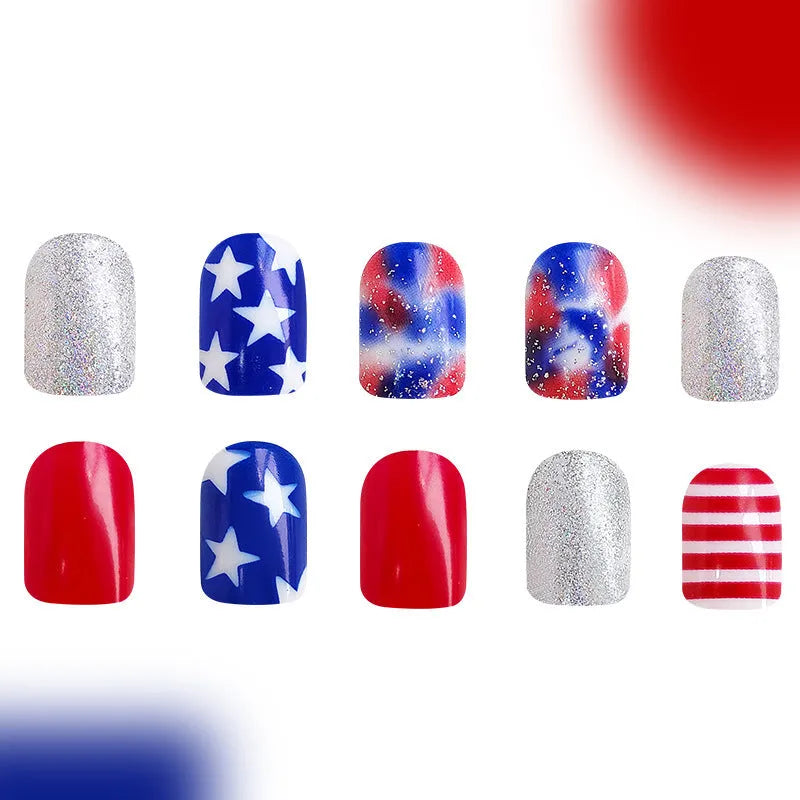 American Independence Day five-pointed star nail stickers for European square short nails