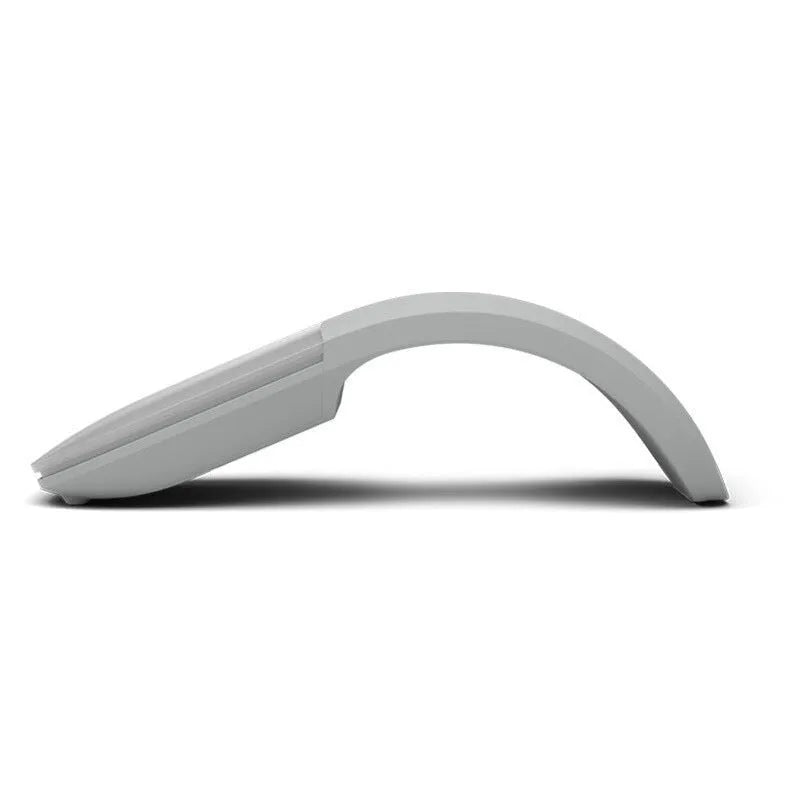 Folding wireless Bluetooth mouse showing compact design with touch surface and portable folded position