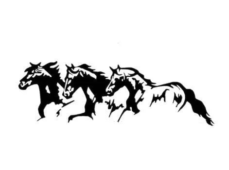 Three Horses steed design car decal sticker measuring 25 by 8cm in black, white, blue, or red colours