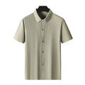 Men's black plus-size striped casual shirt with square collar in loose cardigan fit