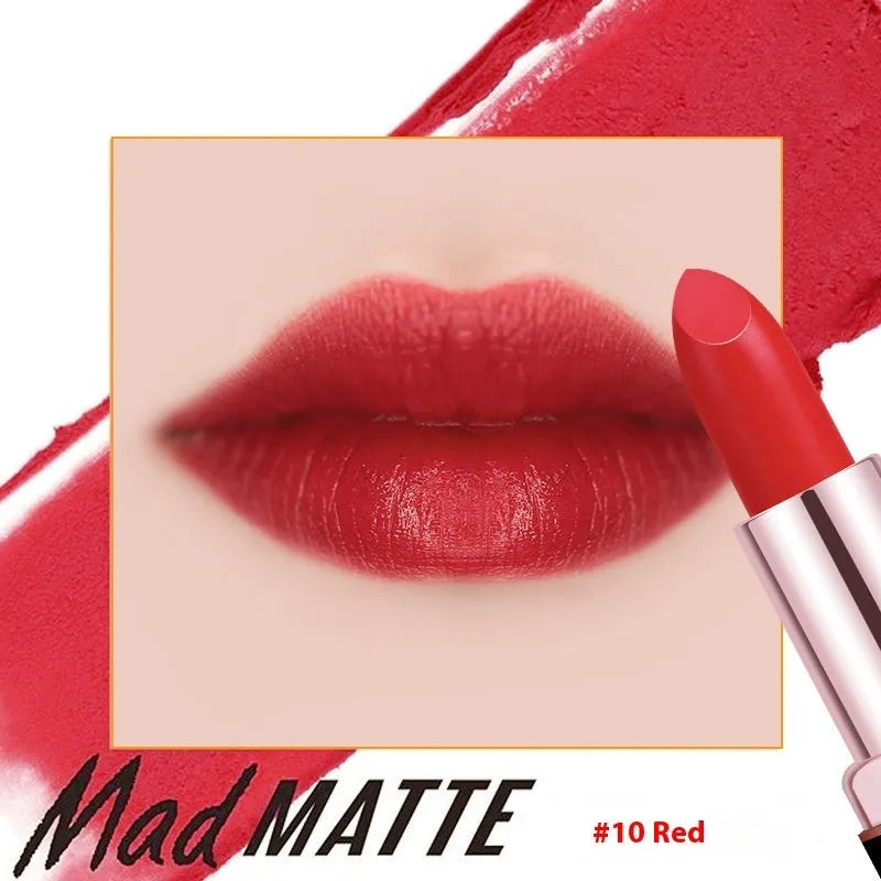 Fey Beauty non-stain matte lipstick in simple case, shades include cameo brown and milk tea colour.