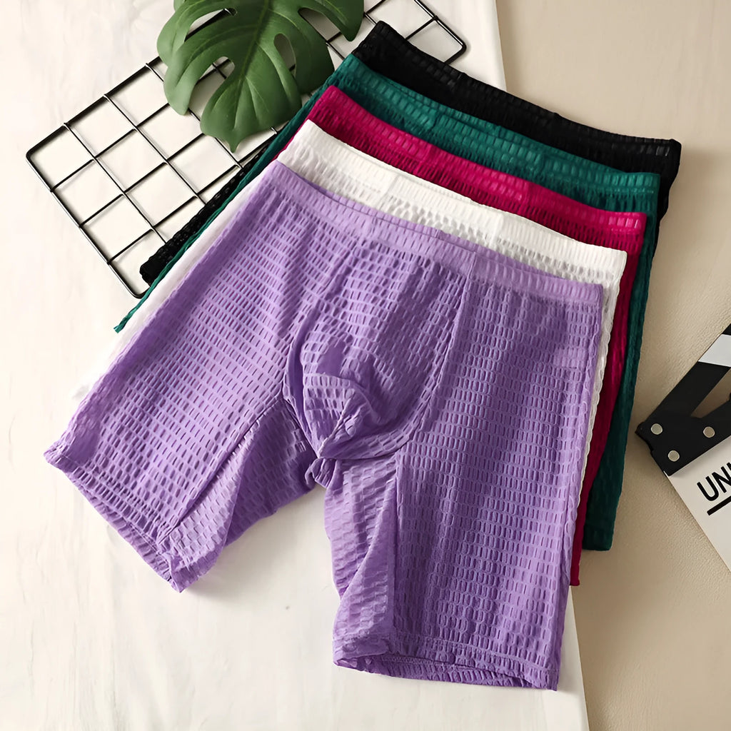 Men's solid colour lace boxer underwear with hip-lifting shaping design