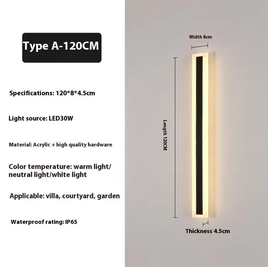 Outdoor LED strip wall lamp with wrought iron housing and 150cm length for garden lighting