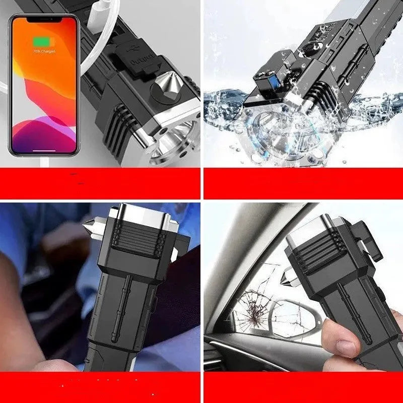 Silver plastic portable LED emergency work light with power bank functionality and IP44 protection rating