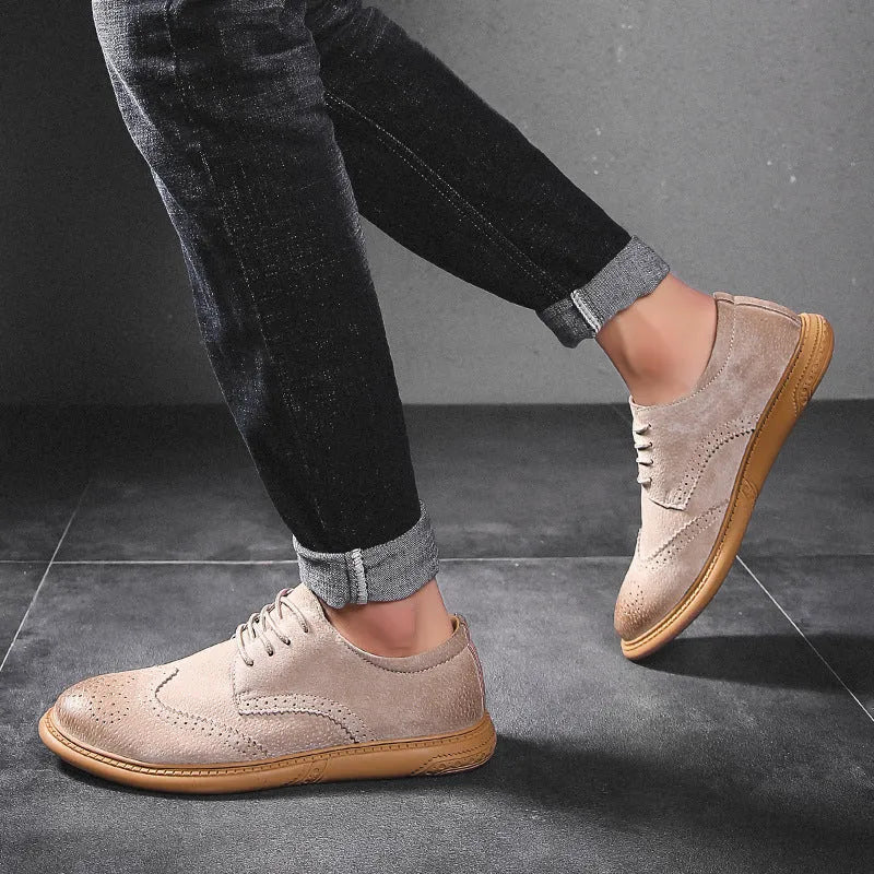 Men's grey business leather shoes with lace-up design and non-slip rubber soles
