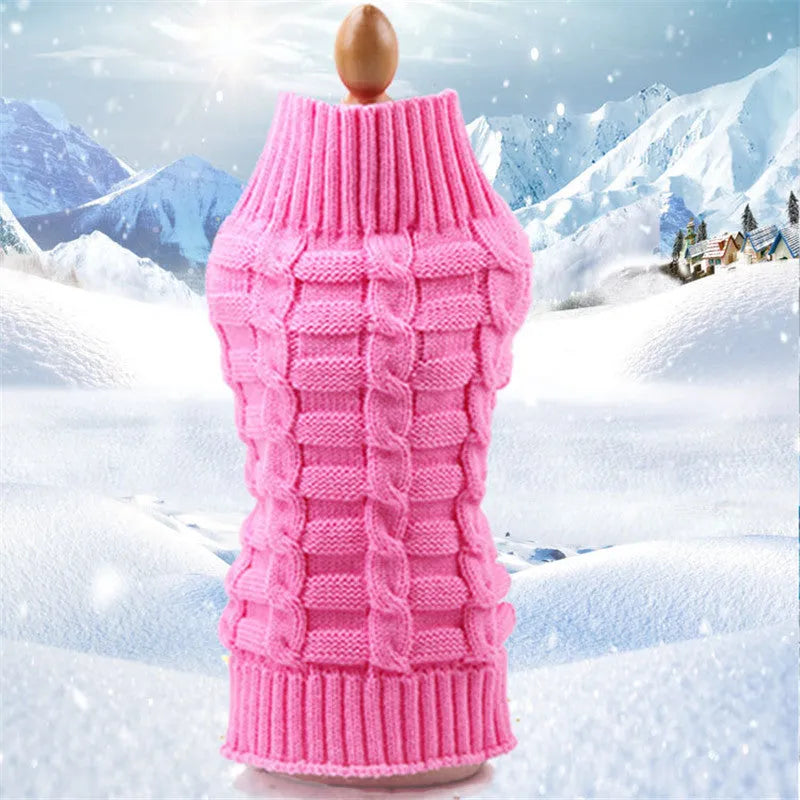 Wool twisted rope dog sweater in multiple colours and sizes with chest and back length measurements