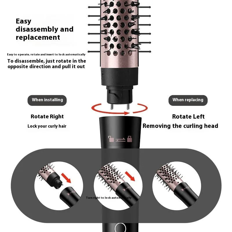 Automatic large wave hair curler appliance in rose gold or black with three headband attachments.