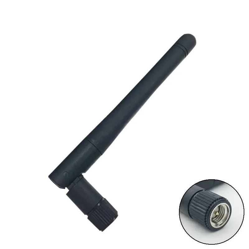 2.4G wireless module router antenna with 50 Ohm impedance, black cable, crochet Hoy mount, on white background