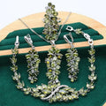 Retro floral jewellery suit with copper alloy and zircon inlay including necklace, bracelet, earrings, and ring