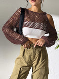 Sexy navel hollowed mesh shirt in six colour options for beachwear