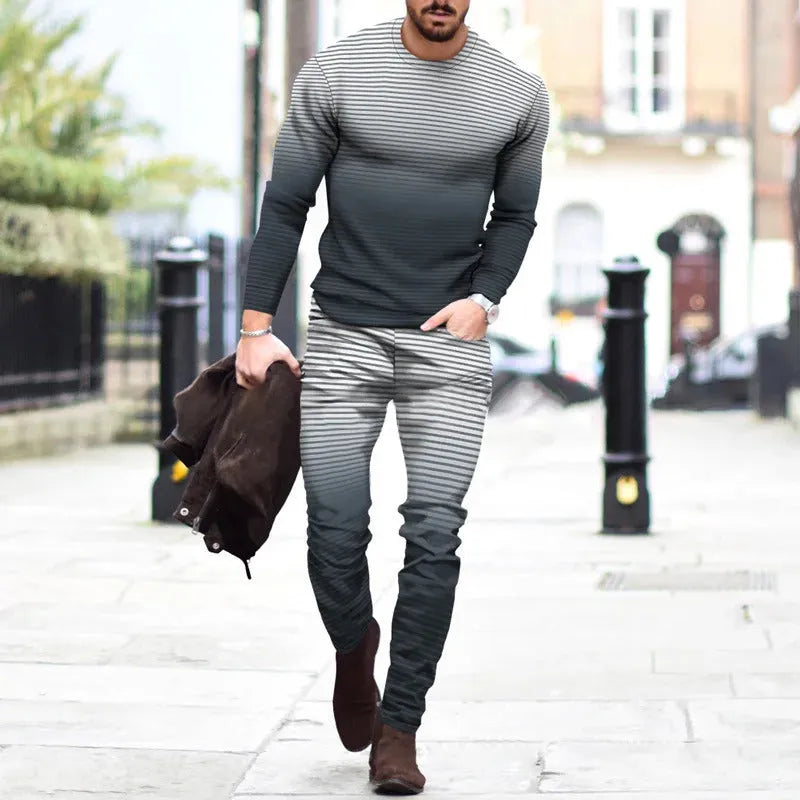 Men's casual printed sportswear suit with polyester blend jacket and trousers, available in multiple colours and sizes S to 6XL