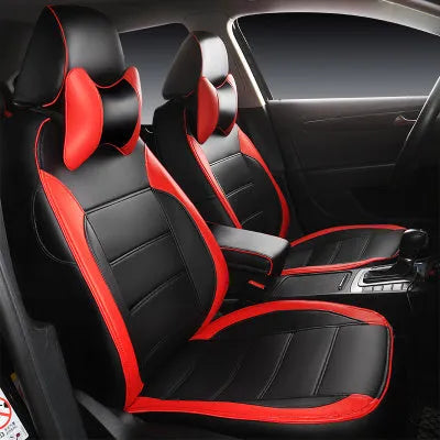 Genuine leather car seat cover in beige and black colour options with red stitching details