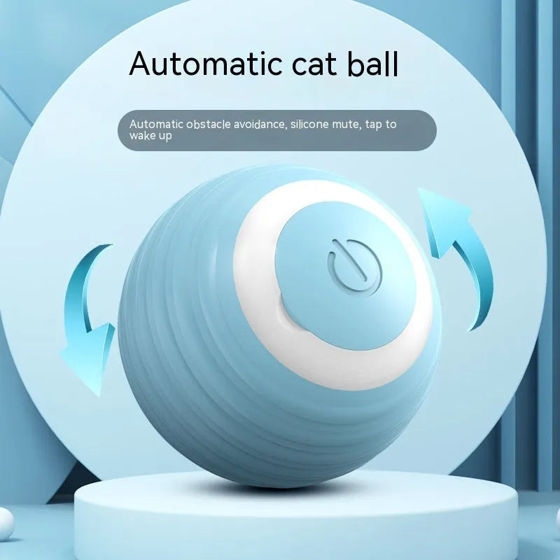 Blue rechargeable automatic moving cat toy with flashing lights on flat surface