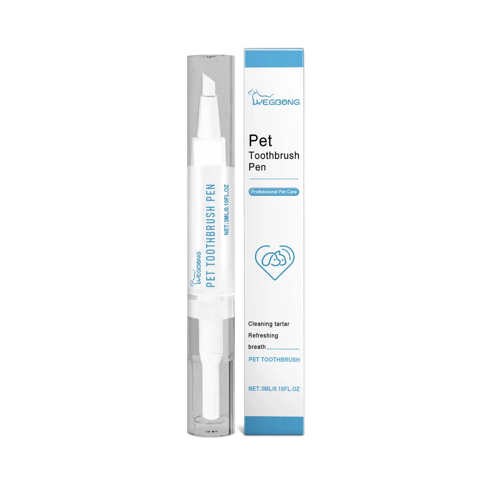 Pet dental cleaning brush with 3ml capacity and 1.1cm brush head for cat and dog teeth care