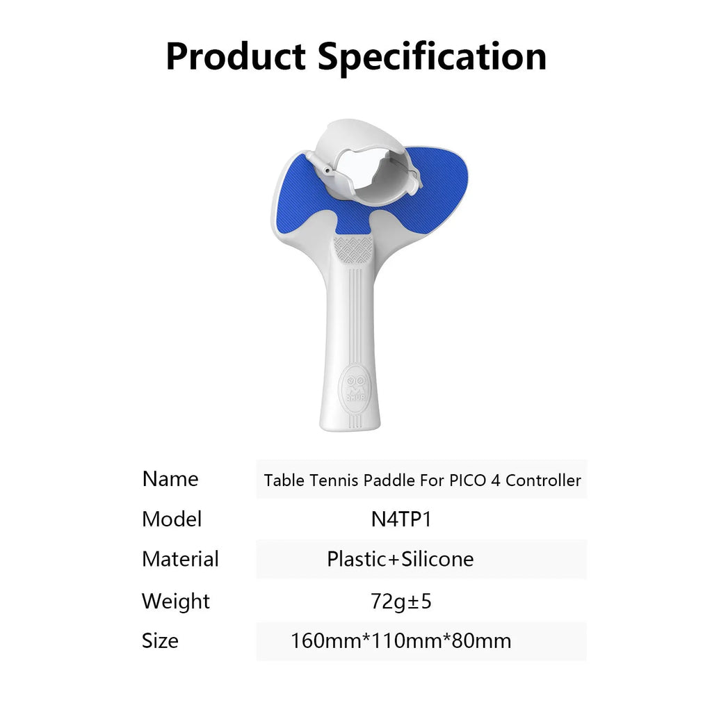 Red and blue plastic silicone table tennis racket hand grip for PICO 4 VR controllers.