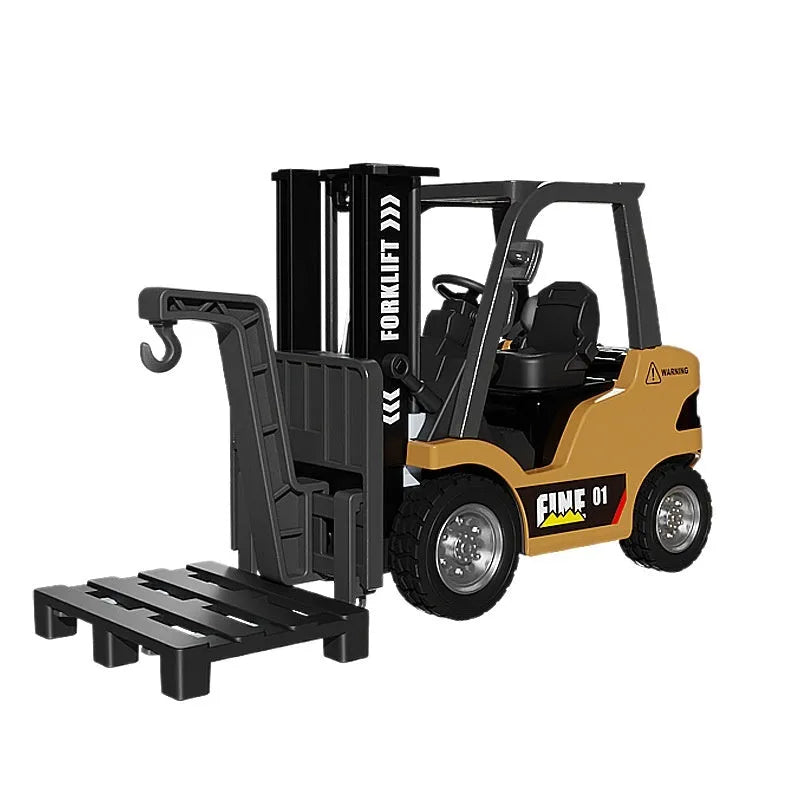 1:64 scale alloy remote control forklift with Bluetooth connectivity and obstacle course accessories