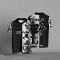 Black loose fit men's t-shirt with 3D digital printed graphic design on the front.