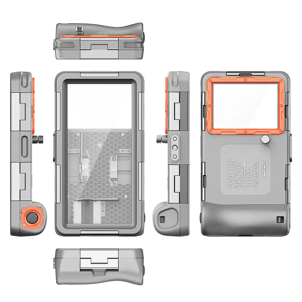 Blue orange waterproof case set for Apple phone, 15 metre diving depth, injection moulded TPE PC glass zinc alloy