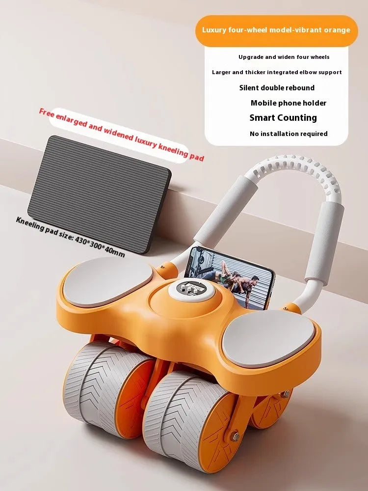 Abdominal wheel with elbow support showing automatic rebound mechanism for core fitness training