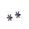 A pair of retro-style purple flower earrings made from lightweight alloy with an electroplated finish.