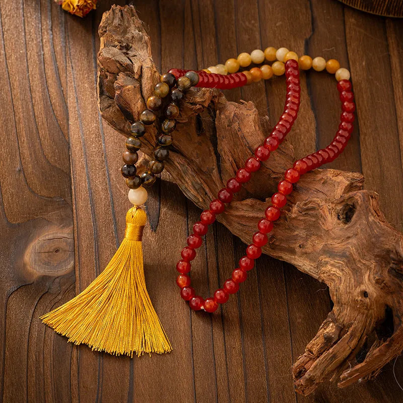 Bohemian vintage necklace and bracelet set with geometric round stone beads in electroplated finish