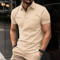 Men's solid colour short sleeve polo shirt with button lapel in a regular fit.