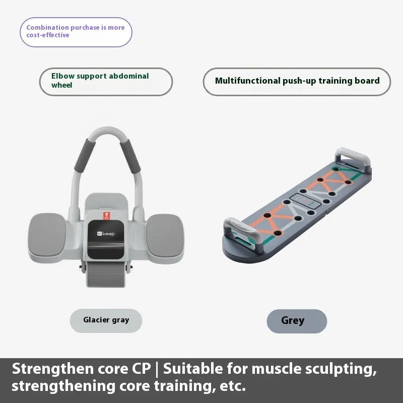 Two-wheel abdominal wheel with elbow support on a home fitness mat