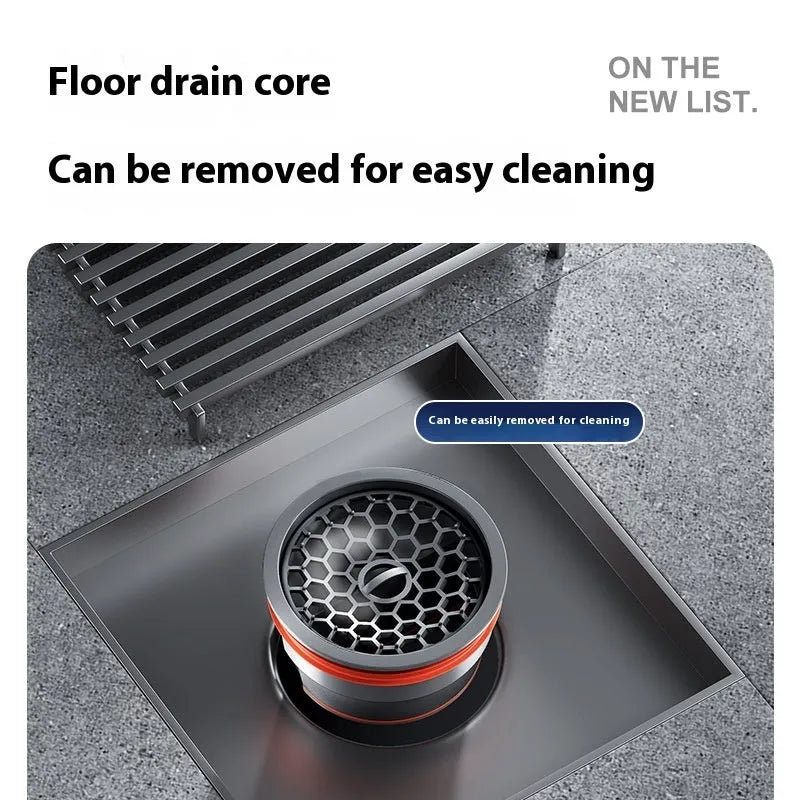 Gun grey 304 stainless steel courtyard deodorant floor drain with a 15x15cm ABS plastic core.