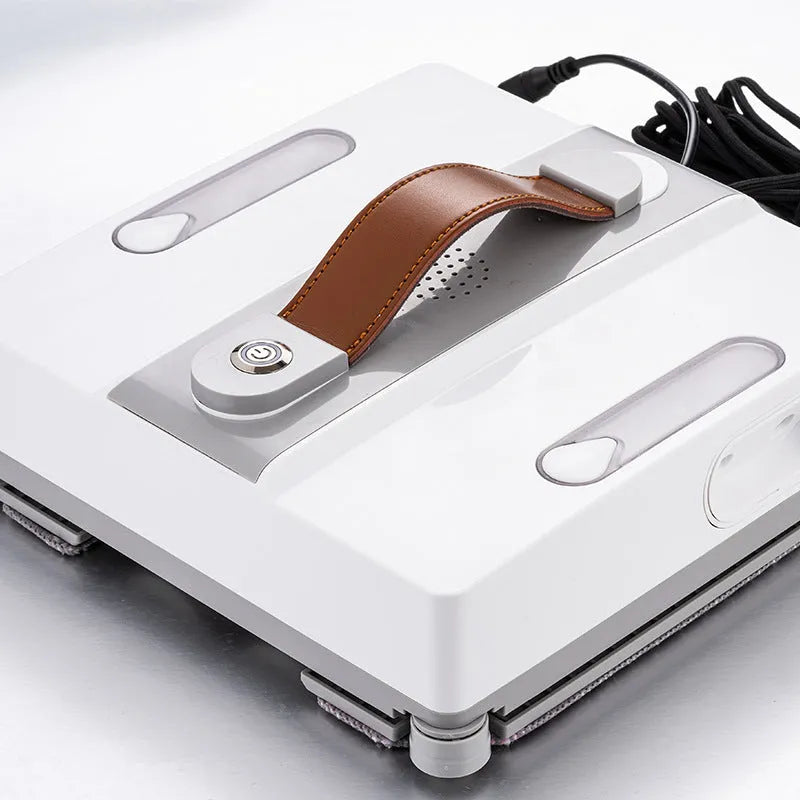 White electric window cleaning robot for high-rise automated glass washing with app control