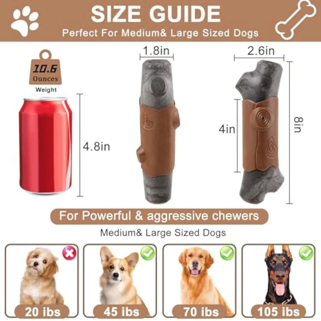 Large nylon dog chew toy with branch design and squeaker for aggressive chewers