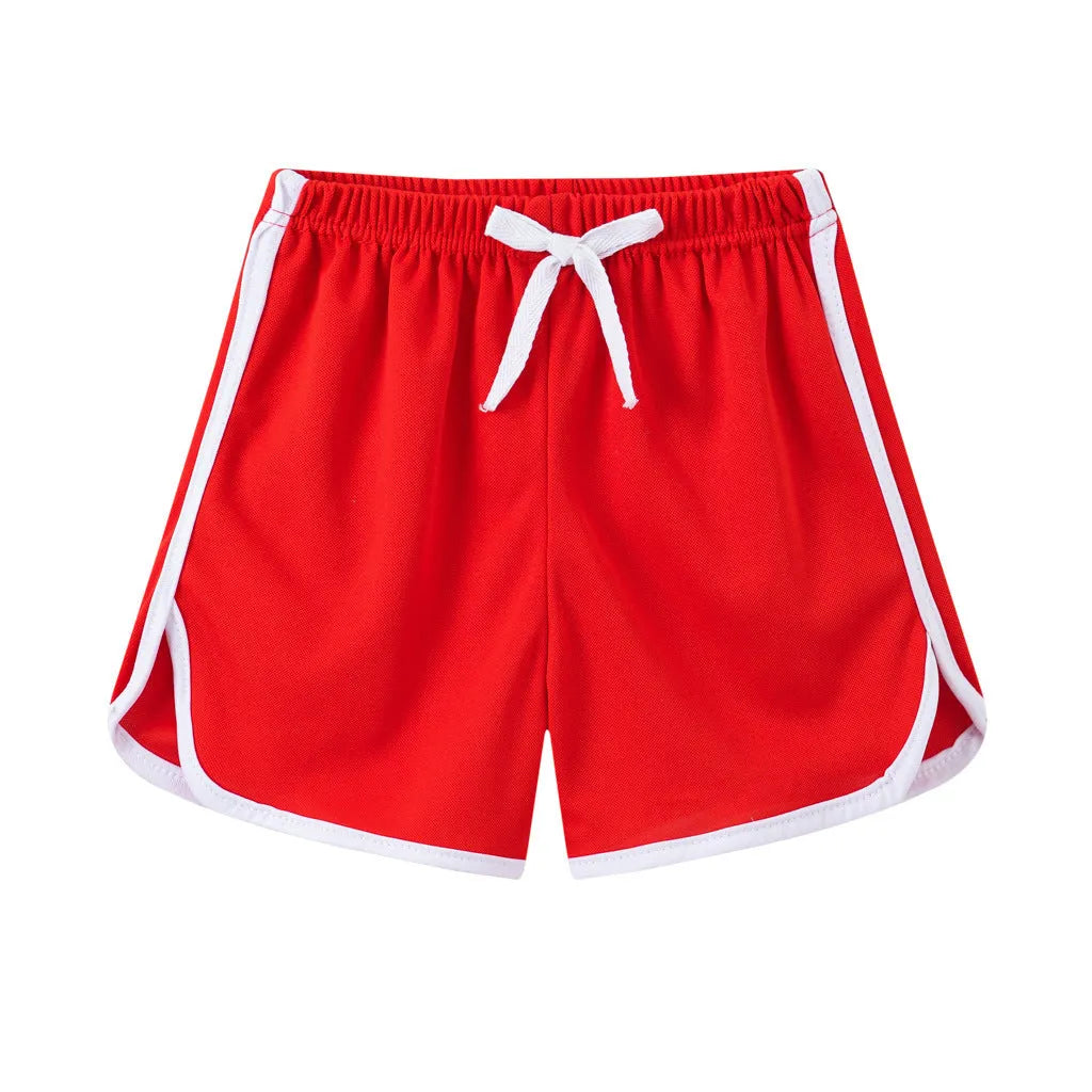 Children's casual polyester shorts in assorted colours and prints like pineapple, kitten, and stripes for beach wear.