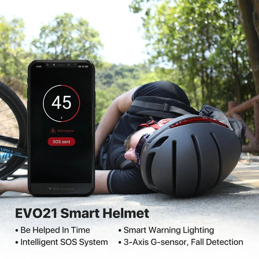 Smart bicycle night riding safety helmet with integrated LED lighting, matte black finish, EPS PC construction