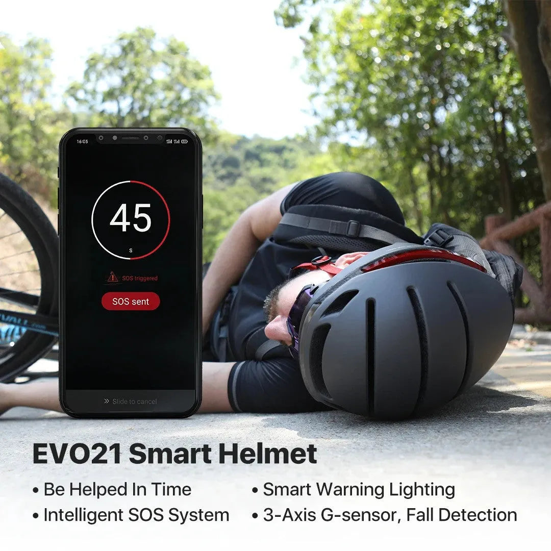 Smart bicycle night riding safety helmet with integrated LED lighting, matte black finish, EPS PC construction