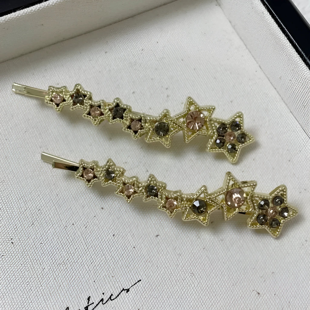 Gold alloy rhinestone barrettes hair clips with Korean star design for women