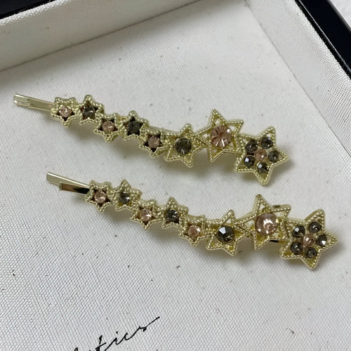 Gold alloy rhinestone barrettes hair clips with Korean star design for women