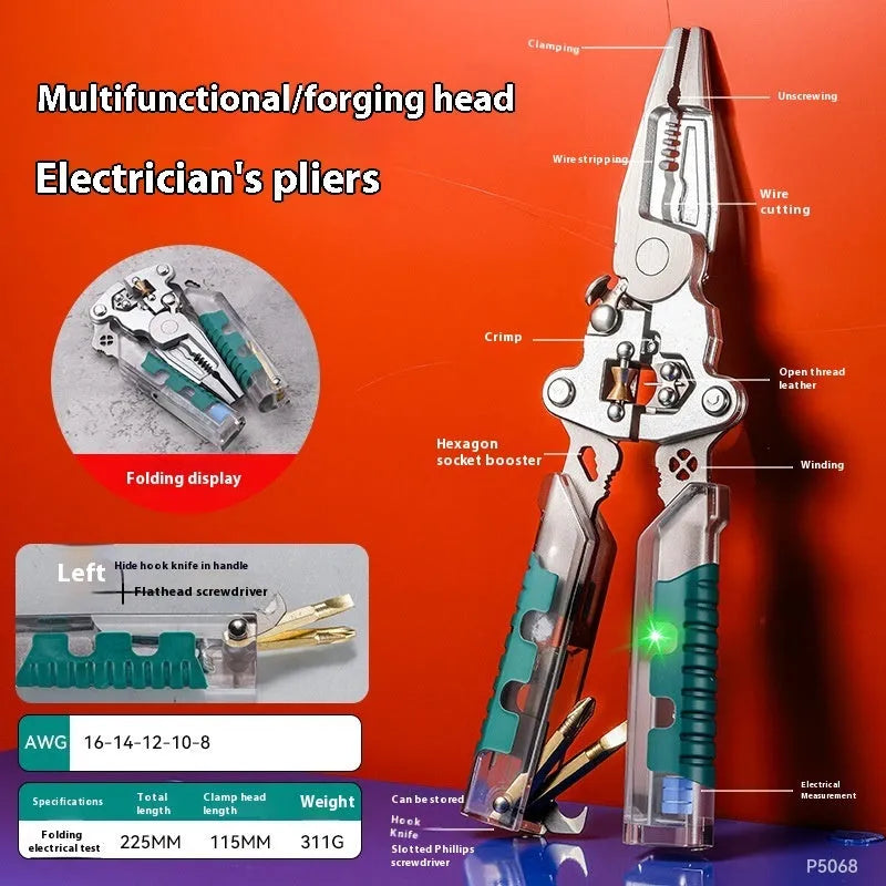 Electrician's pointed wire stripping pliers with rust prevention features showing two size options
