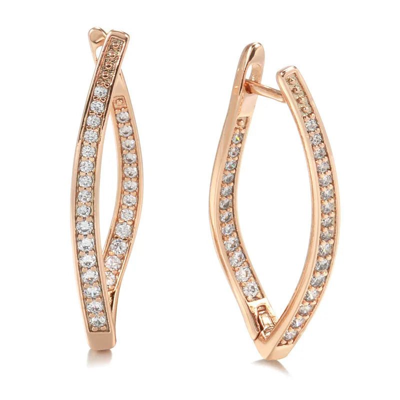 Geometric copper drop earrings with cubic zirconia stones for women, H0493 colour.