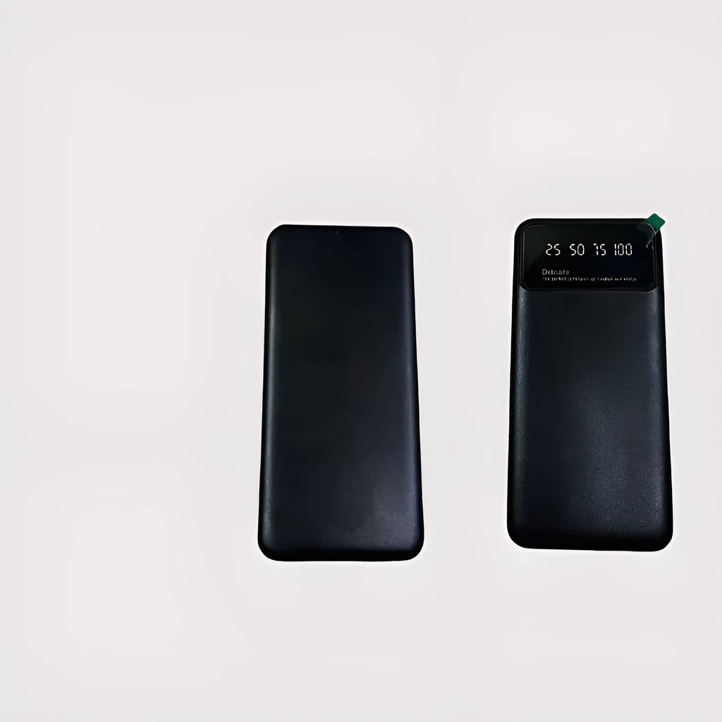 Black ultra-thin power bank with 10000mAh capacity measuring 67x14x140mm