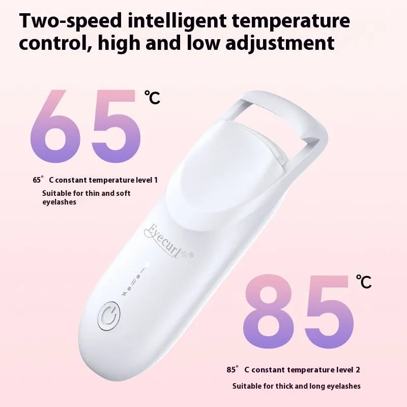 Electric eyelash curler with USB charging cable in cream white, maca pink or vanilla apricot colour options