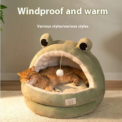 Cat nest four seasons winter warm closed bed with three-layer fleece lining in lightning mouse style for small and large cats