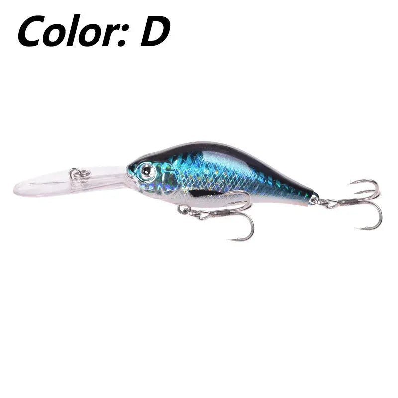 10.5cm long tongue board minnow fishing lure in assorted colours, shown with a 15g weight specification.