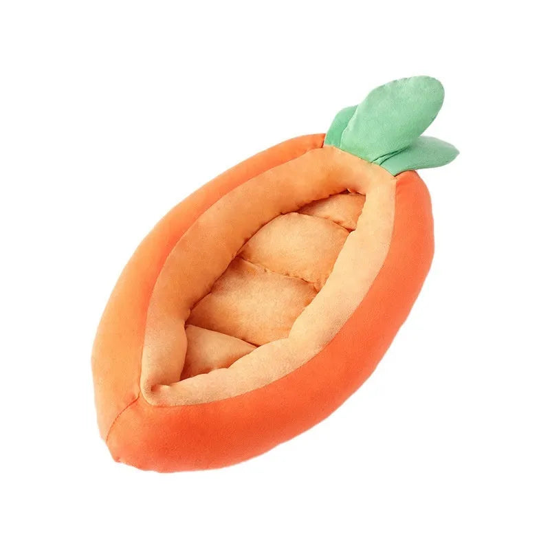 Carrot-coloured cartoon pattern double-sided dog mattress with removable cloth cover.