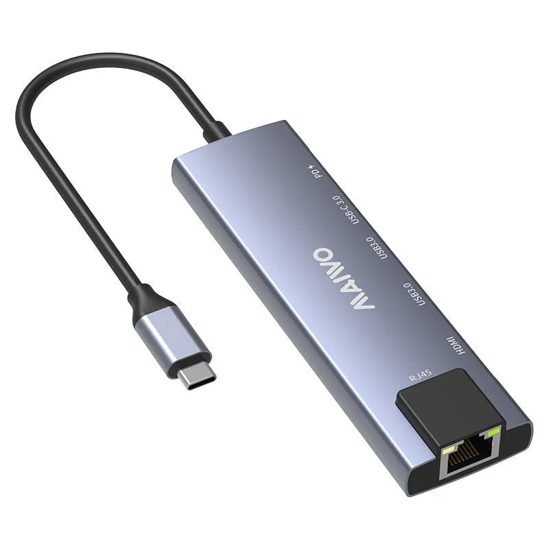 Aluminium alloy Steam Deck six-in-one docking station with 15cm cable, showing HDMI and Ethernet ports.